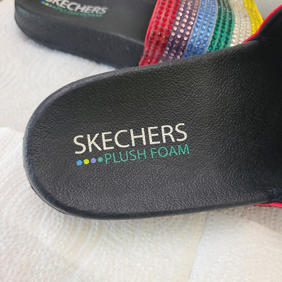 Skechers Rainbow Slip On Sandals Slides Faux Rhinestone  Plush Foam footbed - Picture 3 of 11